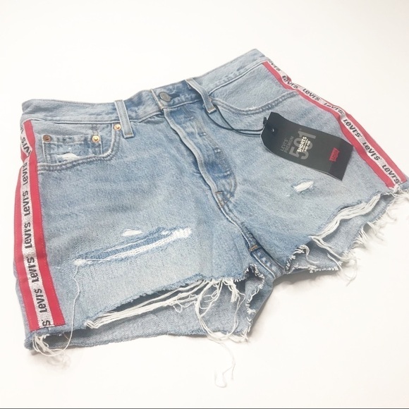 Levi's Jeans Shorts 501 Logo Stripe Blue Denim Jean Shorts 31 - Picture 3 of 8